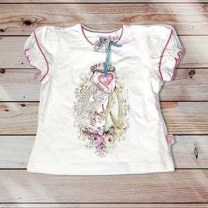 NWT Mim-Pi Toddler Girl’s White Doll Tee Size 2Y
